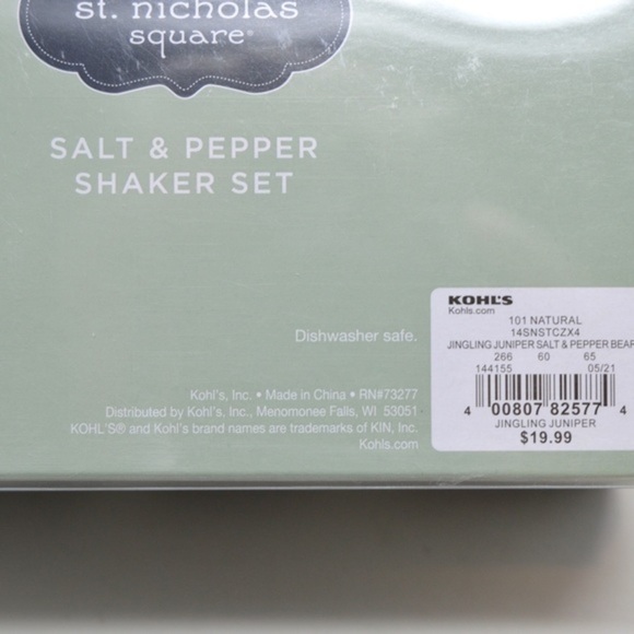 New in Box St. Nicholas Square Jingling Juniper Salt & Pepper Shakers, Natural - Picture 3 of 4